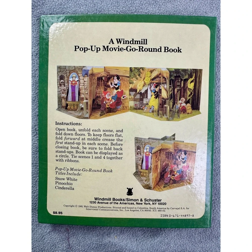 Vintage 1981 Disney Snow White Pop-Up Movie-Go-Round Book Windmill‎ 0671448978